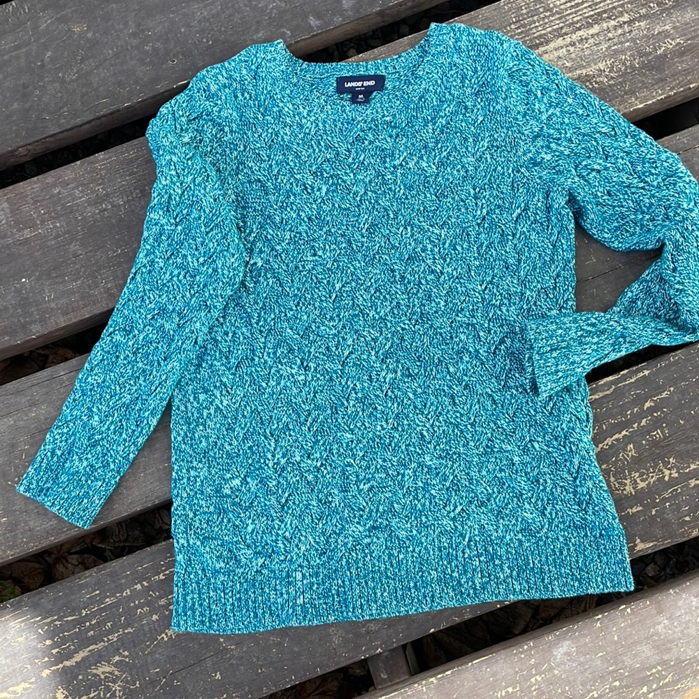 Lands’ End Drifter crewneck cable knit sweater women’s size M 100% cotton